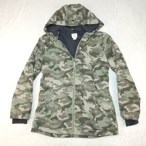 Vintage Y2k Green Camouflage Jacket Womens Medium Skater Gorpcore Hooded